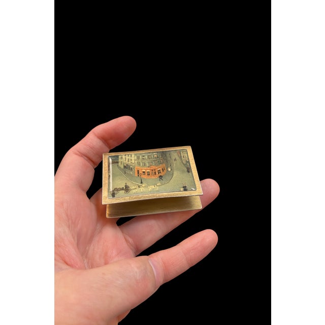 Vintage Brass “Paris” Matchbox Cover With Miniature Street-Scene For Sale - Image 4 of 6