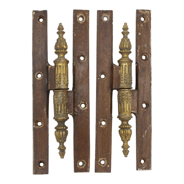 Pair of Mid 20th Century Ornate Brass Paumelle Door Hinges For Sale