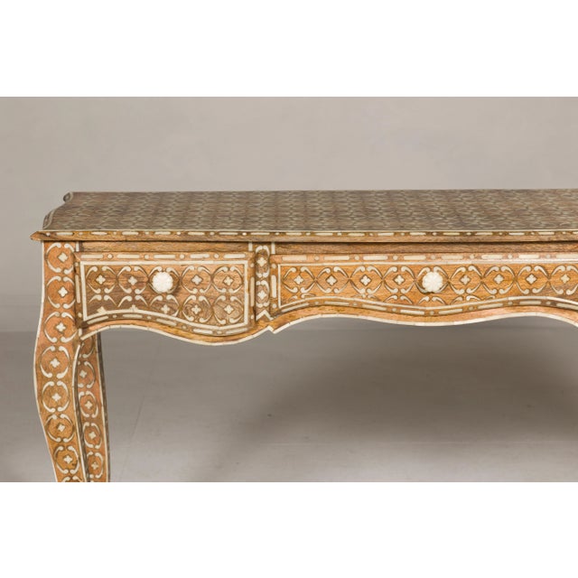 Early 21st Century Anglo-Indian Louis XV Style Console Table with Three Drawers & Cabriole Legs For Sale - Image 4 of 12