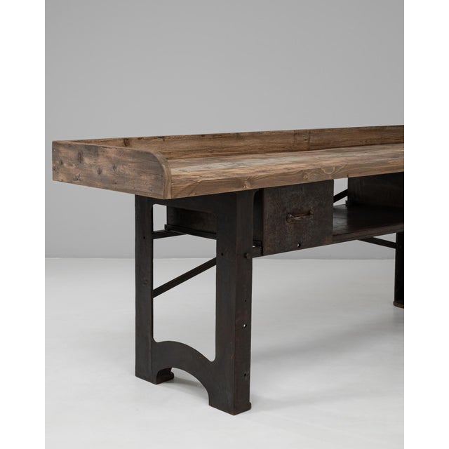 20th Century French Industrial Cast Iron Work Table with Wooden Top For Sale - Image 11 of 12