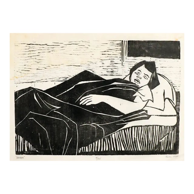 1950s Ruth Leaf Karen Sleeping Female Woodcut For Sale