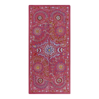 Suzani Silk Suzani With Pomegranates, Animal Pictorial Suzani Wall Hanging Decor For Sale