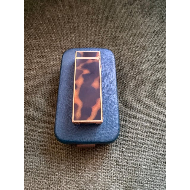 Rare Vintage Dunhill Gold Plated Cognac Marble Lacquer Lighter Original Sky Case For Sale - Image 9 of 12