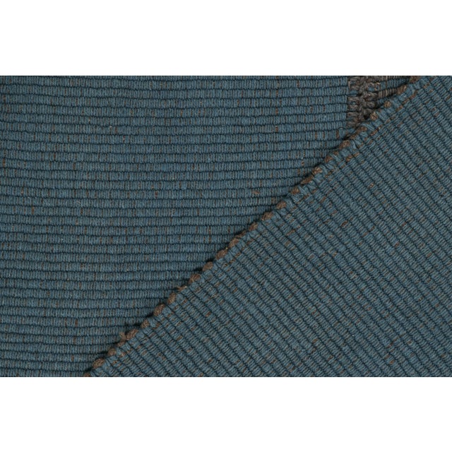 Textile Rug & Kilim’s Contemporary Kilim in Blue With Gray Stripes and Brown Accents For Sale - Image 7 of 7