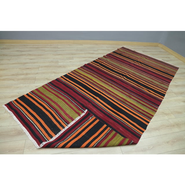 1960s 1960s Rustic Style Stripe Design Handmade Oushak Kilim Rug For Sale - Image 5 of 10