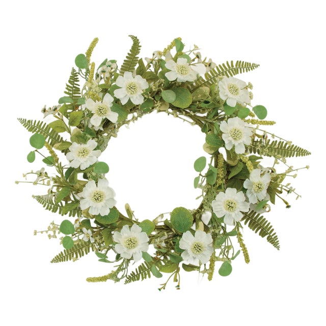 Mixed Pincushion Floral Wreath 22"D For Sale