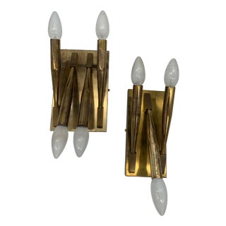 Brass Wall Sconces attributed to Gio Ponti, Italy, 1970, Set of 2 For Sale