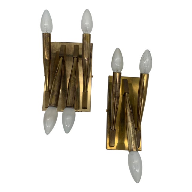 Brass Wall Sconces attributed to Gio Ponti, Italy, 1970, Set of 2 For Sale