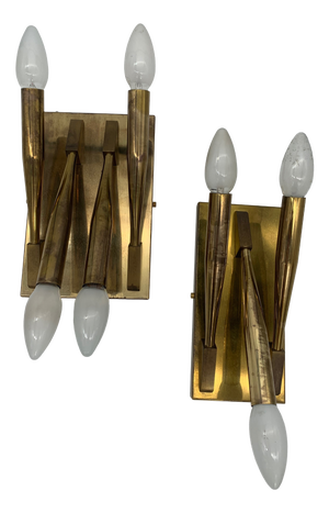Brass Wall Sconces attributed to Gio Ponti, Italy, 1970, Set of 2