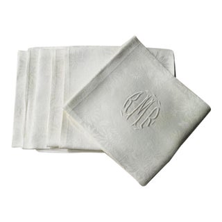 Antique French Chrysanthemum Damask Linen Dinner Napkins, Monogrammed Rmr, Set of 6 | C. 1910 For Sale