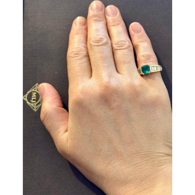 1.58 Ct Cushion Cut Colombian Emerald & 1.5 Ct Diamond Ring in 18K Yellow Gold For Sale - Image 13 of 18