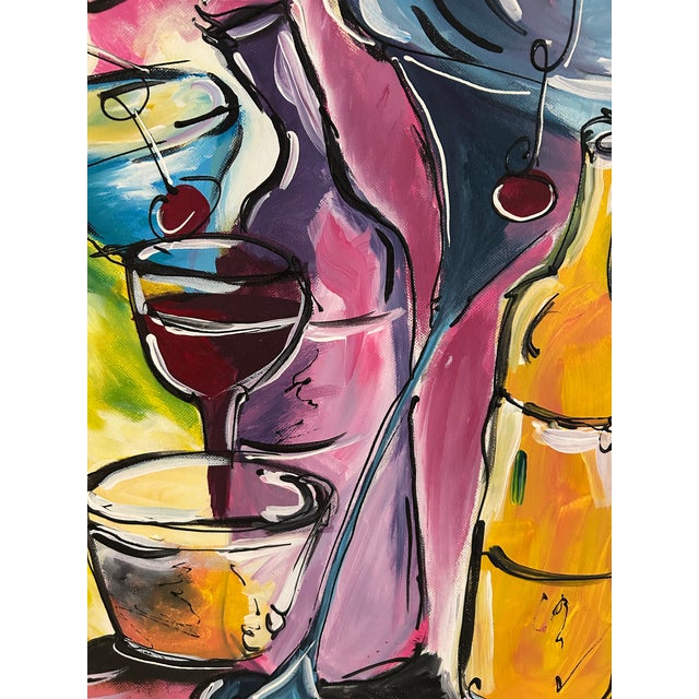 1960s "Cocktail Hour" Mid-Century Painting on Canvas For Sale - Image 5 of 8