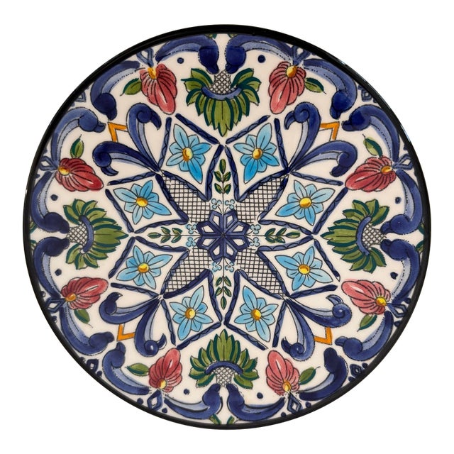 Spanish Ceramar Talavera Vintage Wall Plate Hand-Painted 7 In. Polychrome Colors For Sale