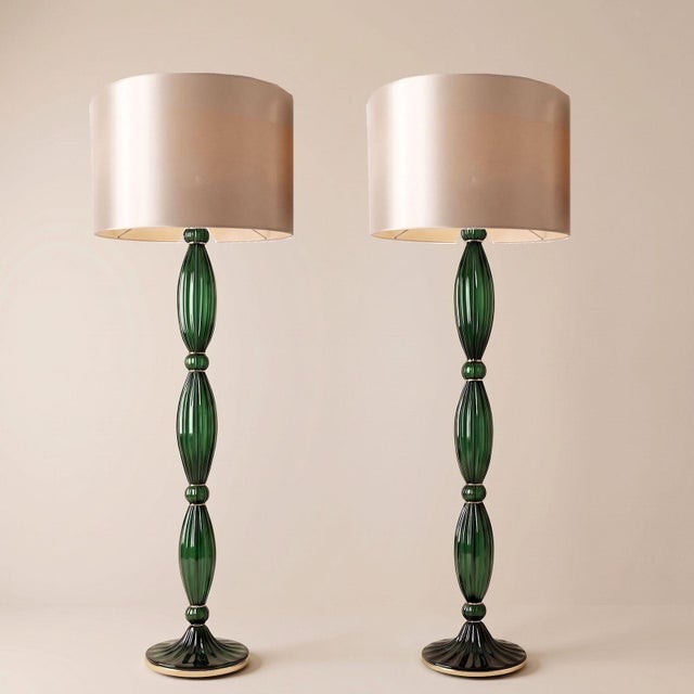 Mid-Century Modern 1980s Mid Century Modern, Murano Glass Green Floor Lamps - Pair For Sale - Image 3 of 15