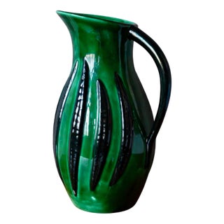 Large Art Deco Ceramic Vase or Pitcher with Leaves by Blanche Letalle for Saint Clément, 1950s For Sale