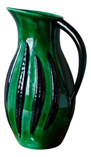 Large Art Deco Ceramic Vase or Pitcher with Leaves by Blanche Letalle for Saint Clément, 1950s