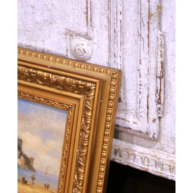 Early 20th C. French Oil on Board Painting of "Mont Saint Michel" in Gilt Frame For Sale - Image 9 of 11