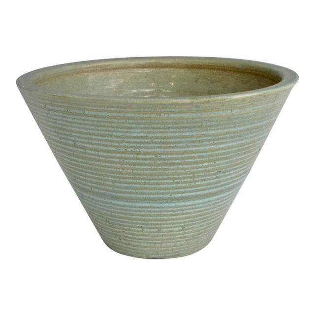 Zanesville Pottery Homespun Planter Pot Aqua with Green Ribs Chairish