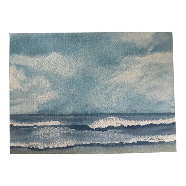 “Rolling Tide” Original Coastal Seascape Watercolor by Nancy Smith For Sale
