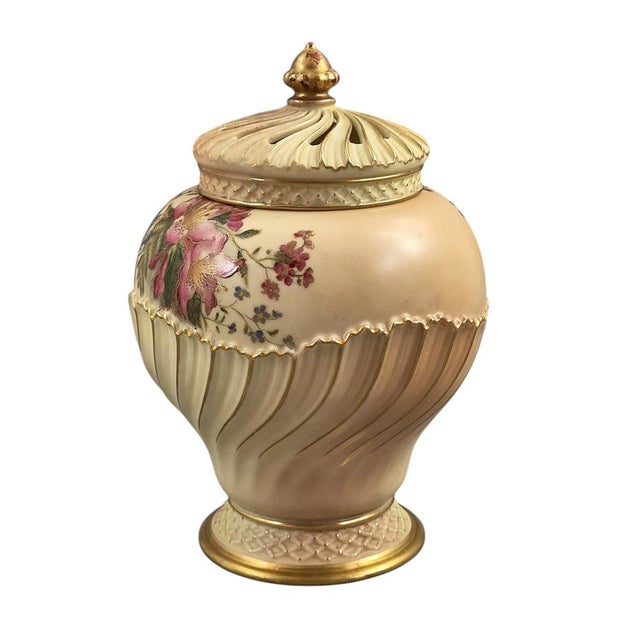 A finely decorated royal worcester blush ivory covered pot-pourri jar, made in england in 1903. This elegant ornamental...