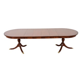 Henkel Harris Georgian Banded Mahogany Double Pedestal Extension Dining Table, Newly Refinished For Sale