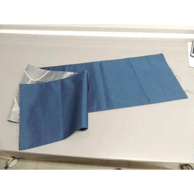 Vintage Silver and Blue Silk Obi For Sale - Image 4 of 6