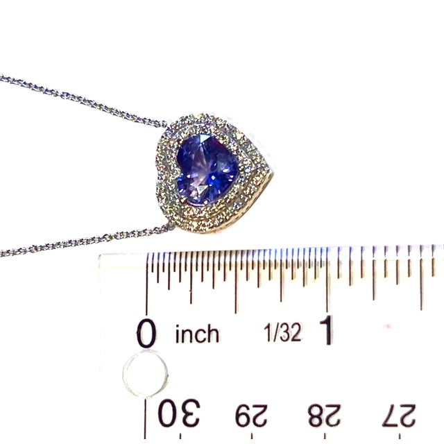 Natural Heart Sapphire Diamond Pendant 18" 14k W Gold 4.13 TCW Certified For Sale - Image 16 of 16