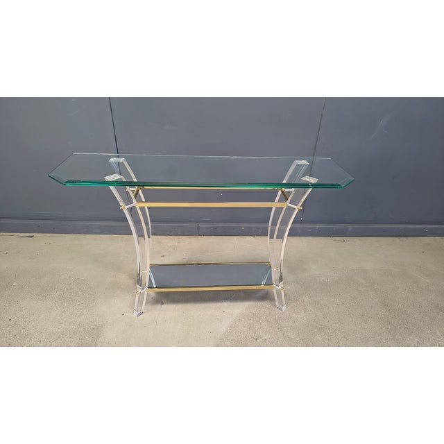 Brass and Acrylic Glass Console Table, 1970s For Sale - Image 10 of 11