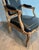 Black 1950s Queen's armchair in carved walnut upholstered with black leather and iron-Gi For Sale - Image 8 of 12