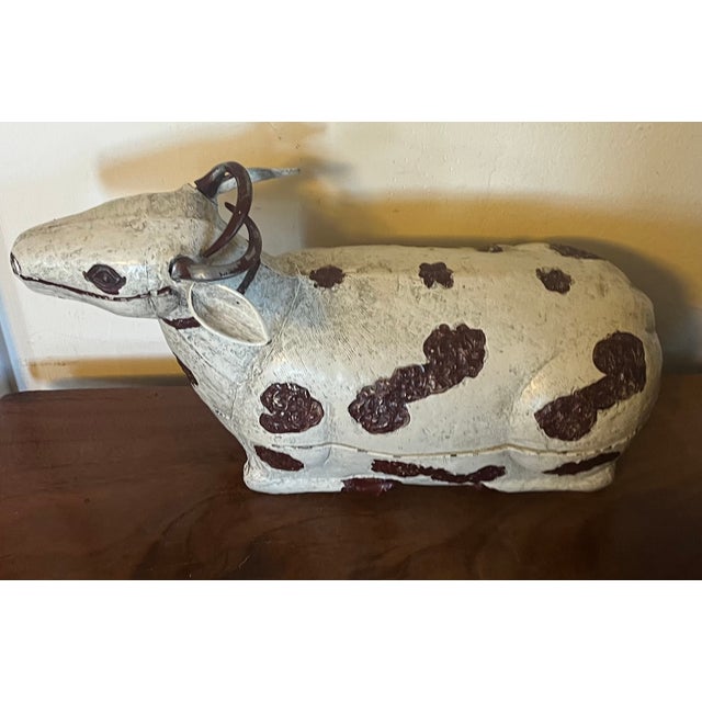 Antique Chinese Paint Decorated Metal Spotted Cow Box For Sale - Image 9 of 12