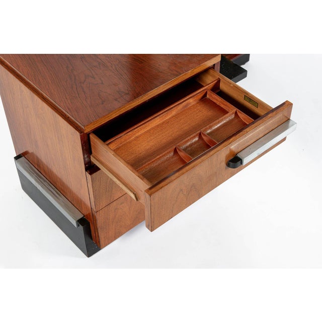 Brown Antique Art Deco Wood Vanity Mirror & Stool by Donald Deskey for Widdicomb 1930s For Sale - Image 8 of 18