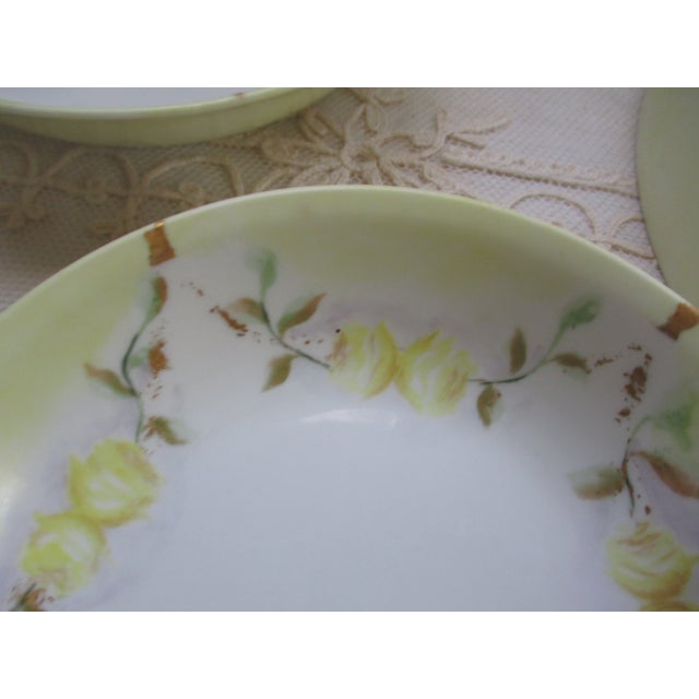 Yellow Antique Jean Pouyat France Hand Painted Yellow Roses & Gold Footed Berry Bowl Set of 5 For Sale - Image 8 of 11