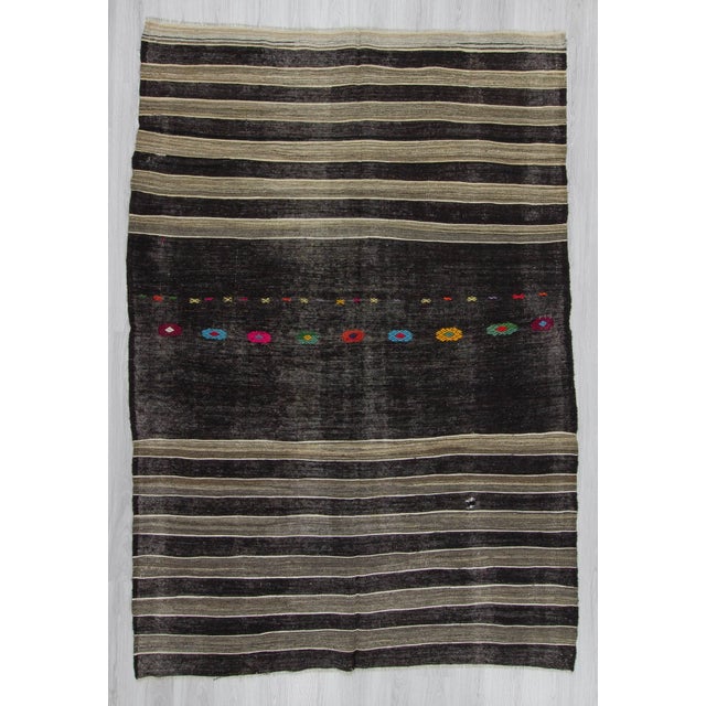 Vintage striped kilim rug from Afyon region of Turkey. In good condition. Approximately 50-60 years old.