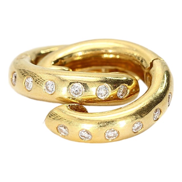 Pair of 18k Yellow Gold "Huggies" Earrings With Diamond Accents For Sale