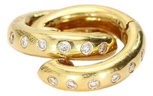 Pair of 18k Yellow Gold "Huggies" Earrings With Diamond Accents