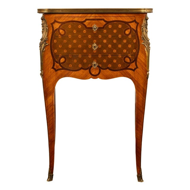 French Antique French Marquetry Ormolu Side Table 3 Drawer Cabinet Commode Paul Sormani For Sale - Image 3 of 18