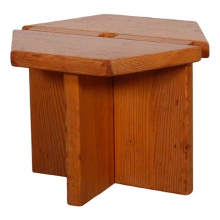 Vintage Pine Stool attributed to René Martin, 1960s For Sale