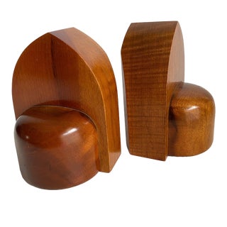 Art Deco Style Myrtle Wood Bookends 1960s MCM a Pair For Sale