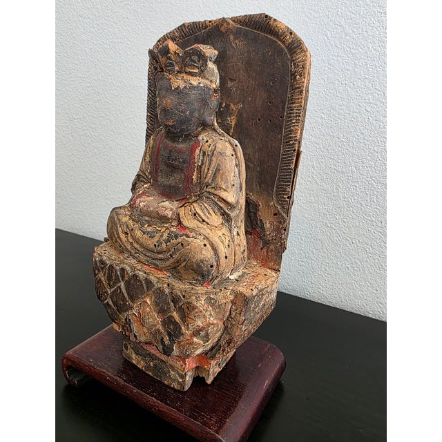 Wood Ming Dynasty Antique Chinese Carved Gilded Wood Bodhisattva Figure Statue For Sale - Image 7 of 18