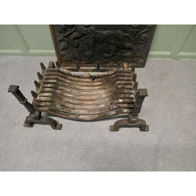 Large Fire Back with Andirons and Grate, 1950 For Sale - Image 4 of 10