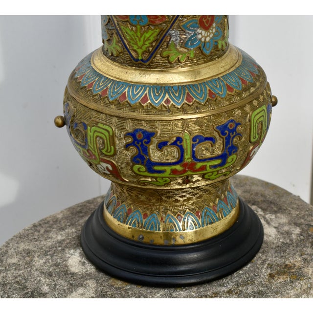 Antique Brass & Chemplave Japanese Table Lamp For Sale - Image 4 of 10