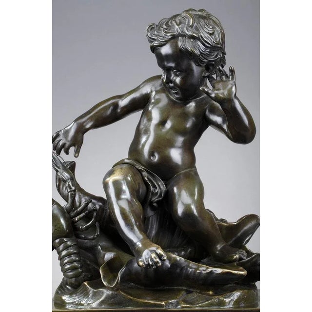 Bronze Sculpture, Child Pinched by a Crayfish in the style of Jean-Baptiste Pigalle For Sale - Image 9 of 18
