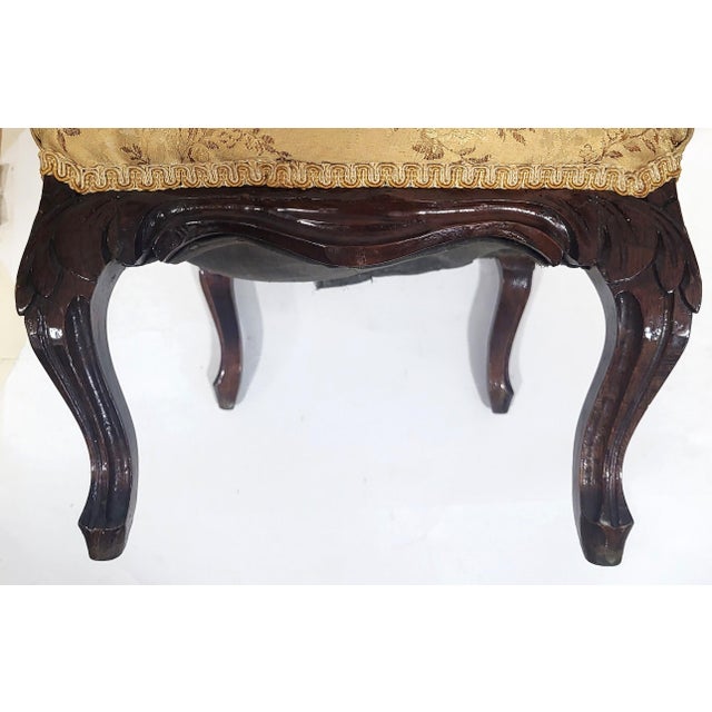American Victorian 19th C Carved Mahogany Upholstered Footstool Bench For Sale - Image 9 of 12
