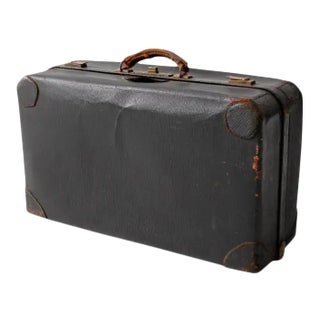 Vintage Black Leather Suitcase For Sale