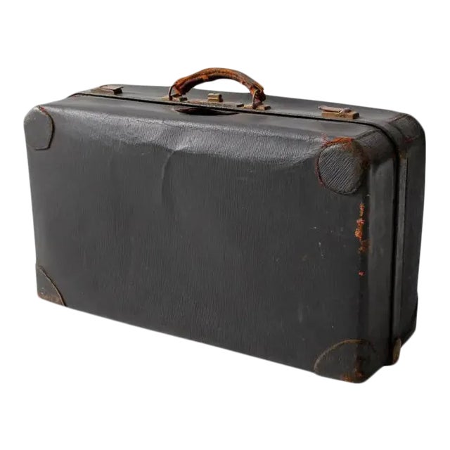 Vintage Black Leather Suitcase For Sale