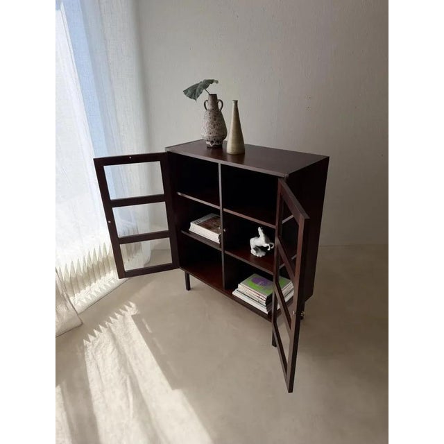 Mid-Century Display Cabinet in Dark Wood and Glass For Sale - Image 9 of 12