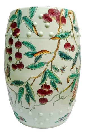 Vintage Hand-Painted Famille Rose Lychee & Grape Porcelain Garden Stool