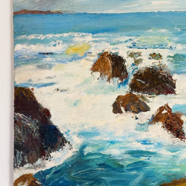 Mid 20th Century Mid-Century Oil Painting Depicting California Coast and Waves by Olive Van Bergen For Sale - Image 5 of 8