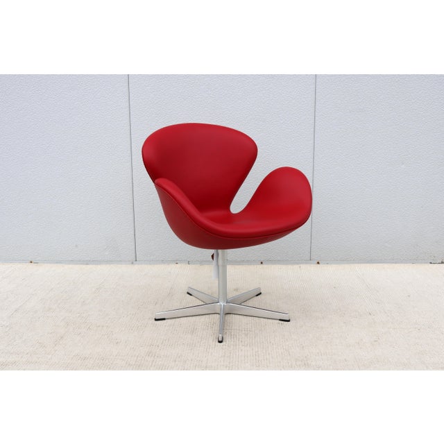 Fritz Hansen Danish Mid-Century Modern Arne Jacobsen for Fritz Hansen Red Leather Swan Chair, New For Sale - Image 4 of 18