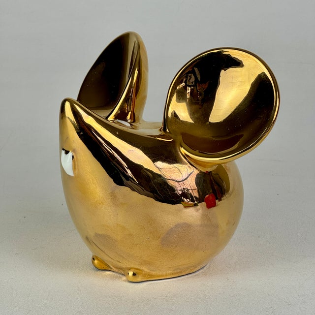 Mid 20th Century Vintage Ceramic Italian Gold Plated Mouse Piggy Bank With Extra Large Ears For Sale - Image 5 of 9